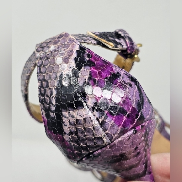 Coach Hayden Leather Violet Pink Blk Python Print Open Toe T-Strap Heels Size 7B - Picture 12 of 16